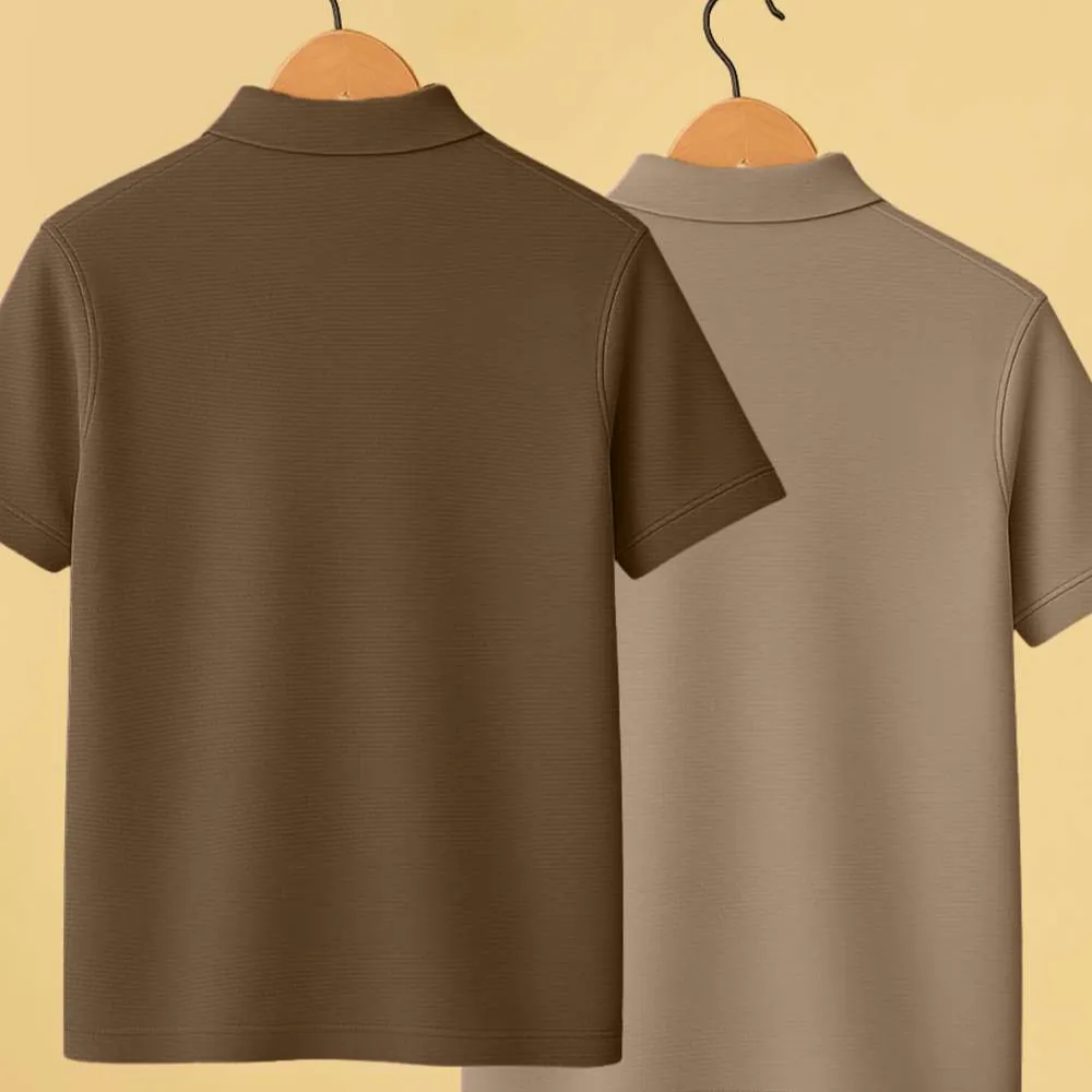 Yazole Pack of 2 Men Solid Polo Neck Polycotton Brown, Beige T-Shirt - Image 5