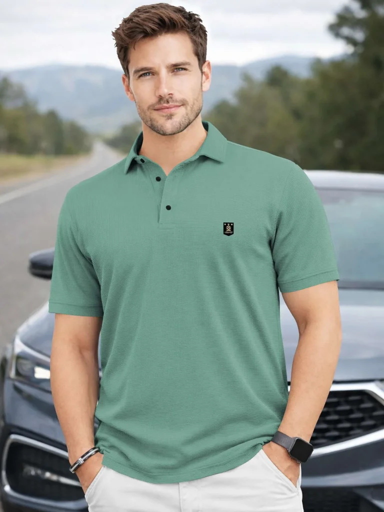 VeBNoR Men Solid Polo Neck Polyester Light Green T-Shirt