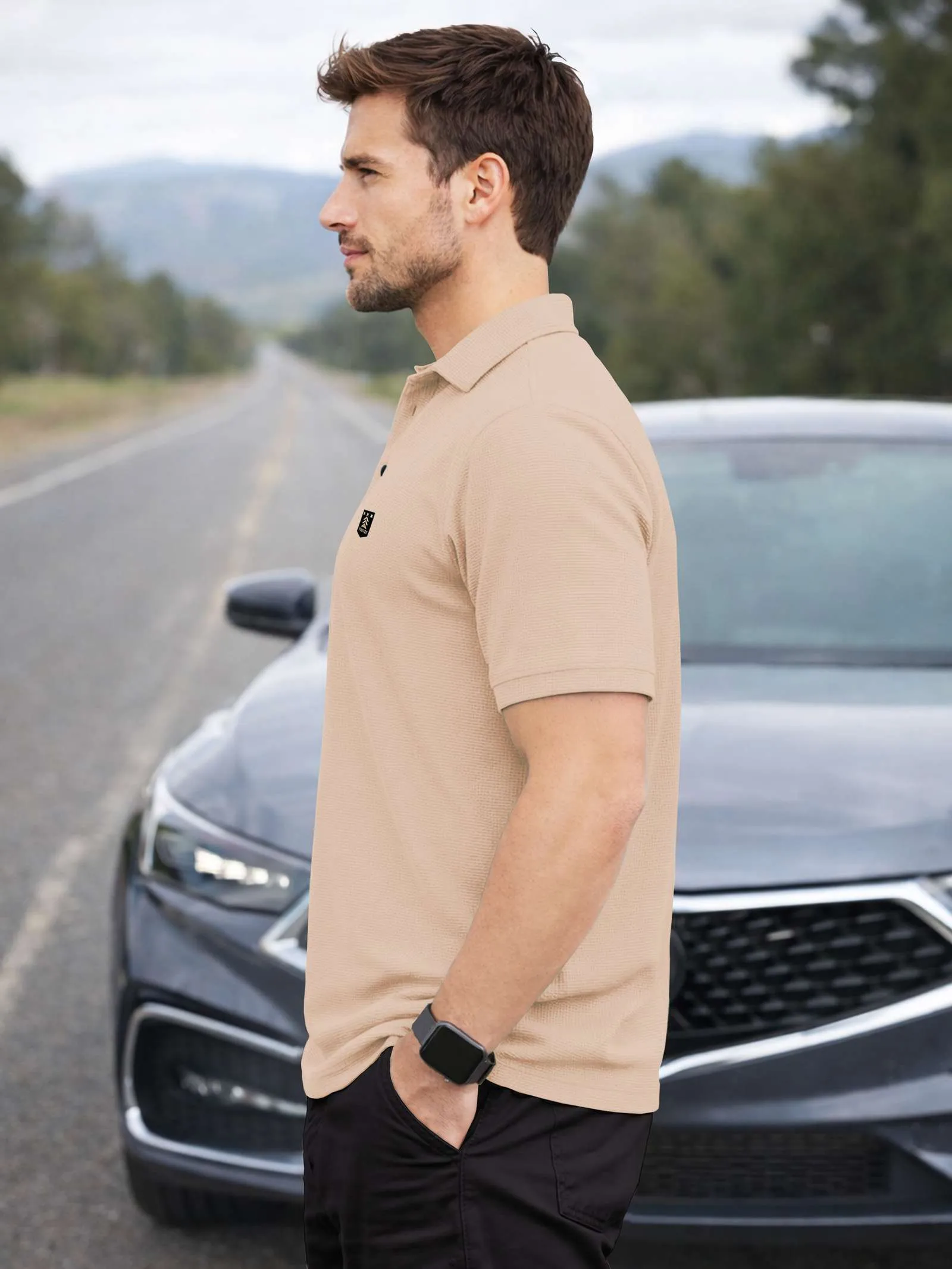 VeBNoR Men's Solid Grey Polo Neck Regular Fit Polyester T-Shirt - Image 6