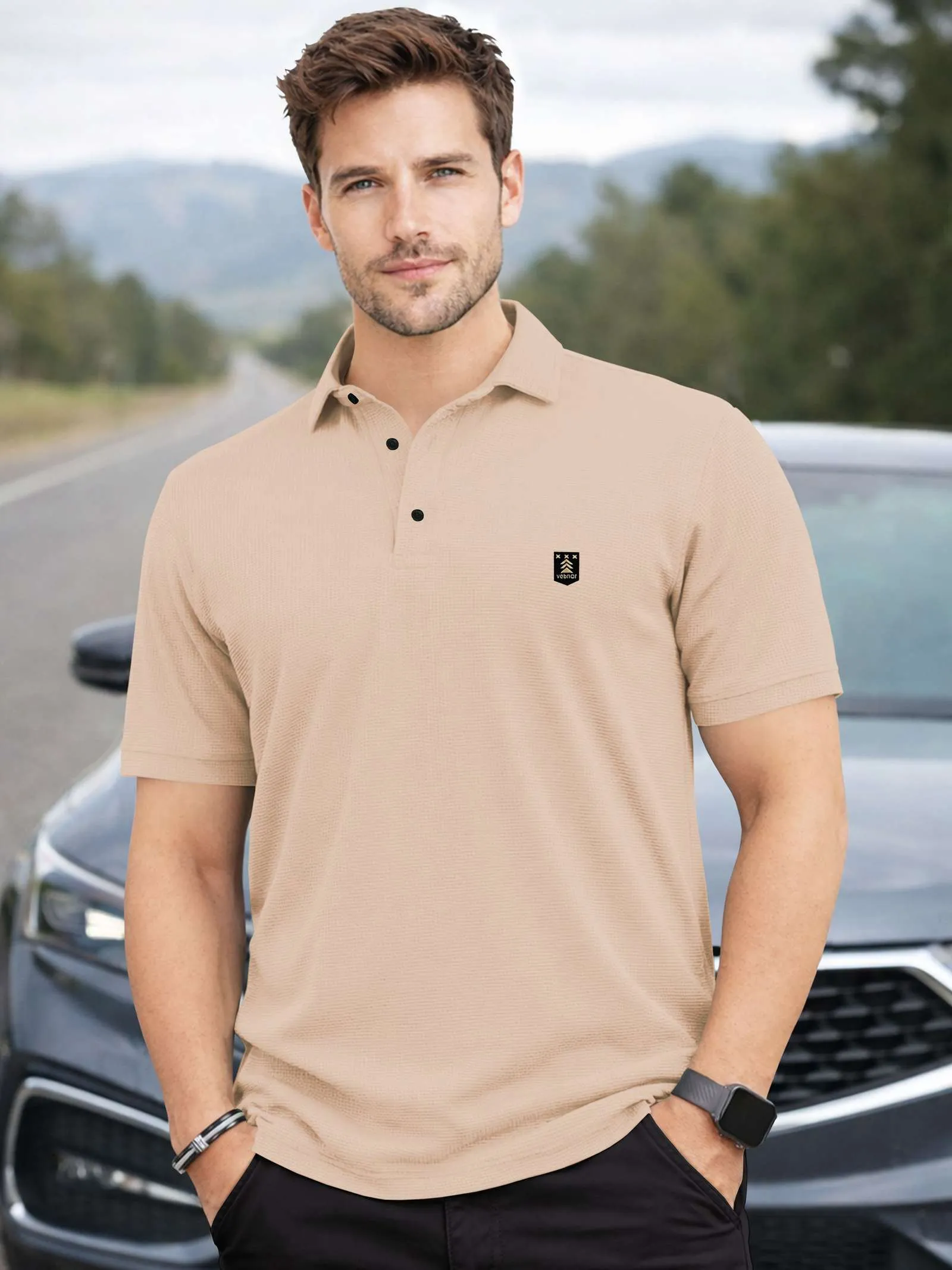 VeBNoR Men's Solid Grey Polo Neck Regular Fit Polyester T-Shirt - Image 3
