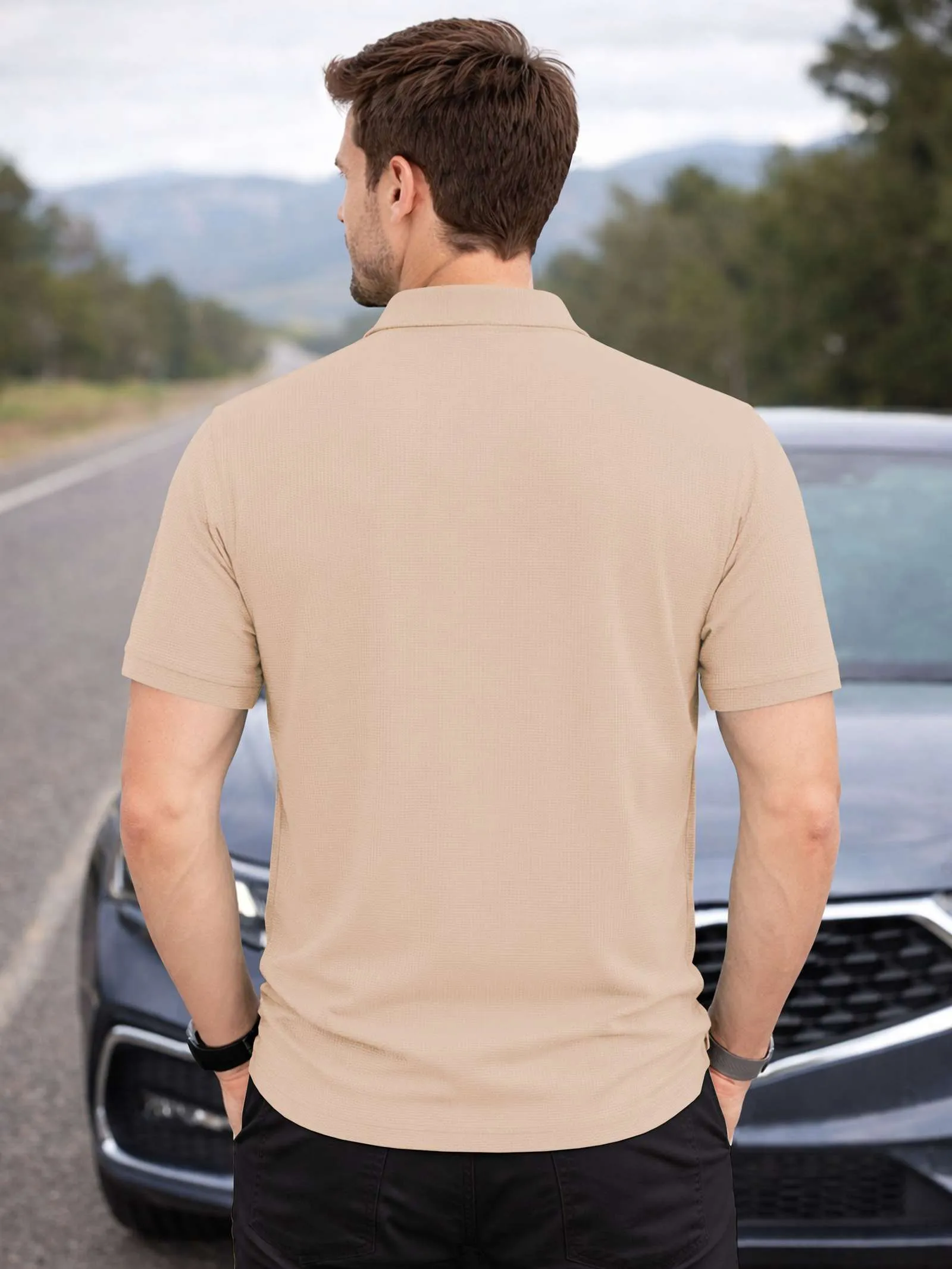 VeBNoR Men's Solid Grey Polo Neck Regular Fit Polyester T-Shirt - Image 4