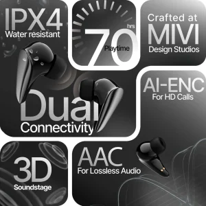 Mivi DuoPods Tune ,70H, 3D Soundstage, AI-ENC, BT v5.3 with AAC earbuds Bluetooth Headset