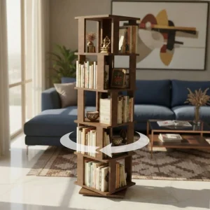 COGO Omnishelf 5 Tier Revolving 59 x 15 x 15 inch 80 to 100 Books Rotating Bookcase Engineered Wood Open Book Shelf